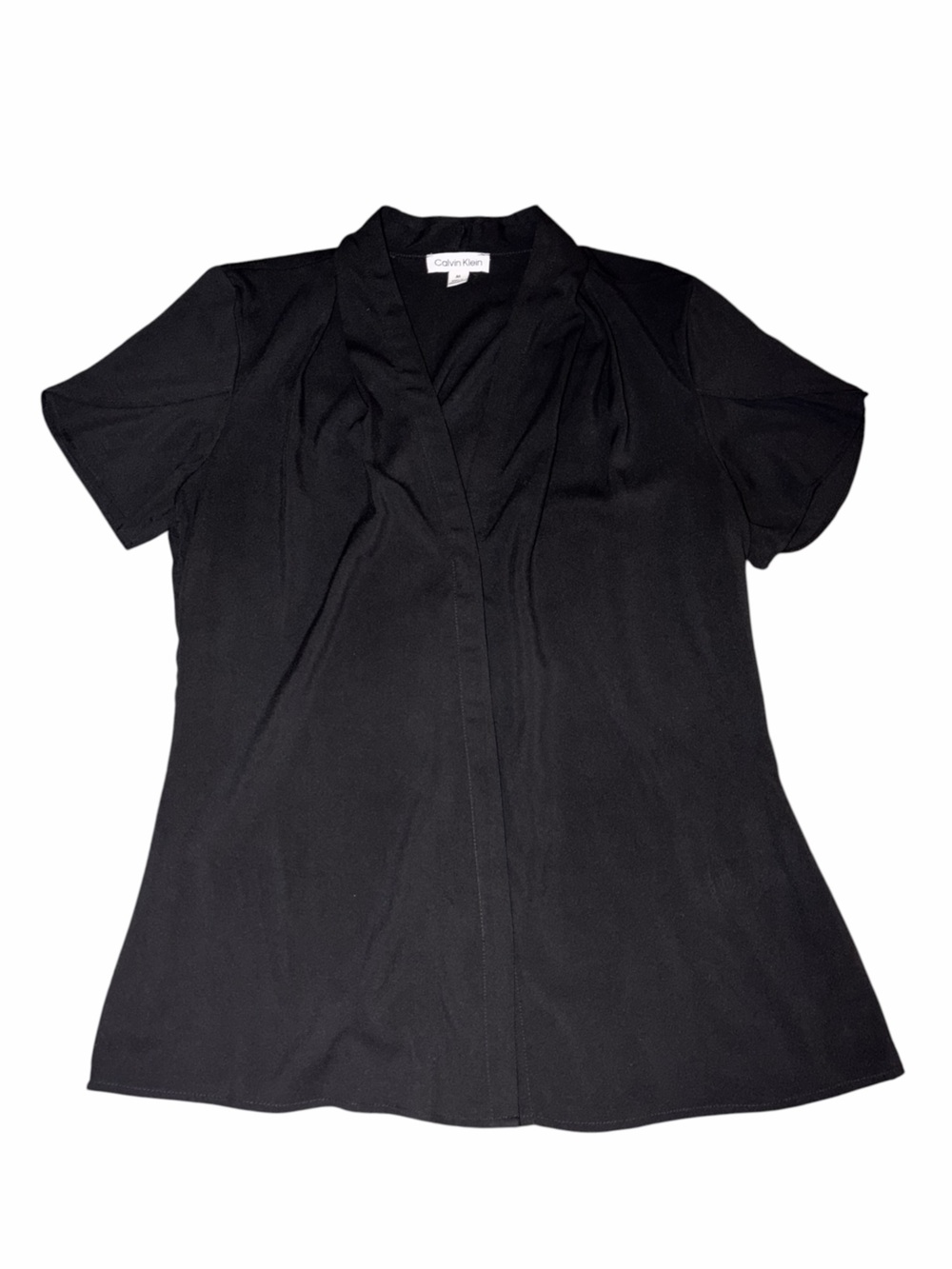 NWOT Calvin Klein Black Short Sleeve Blouse Medium Lightweight Minimalist Office
